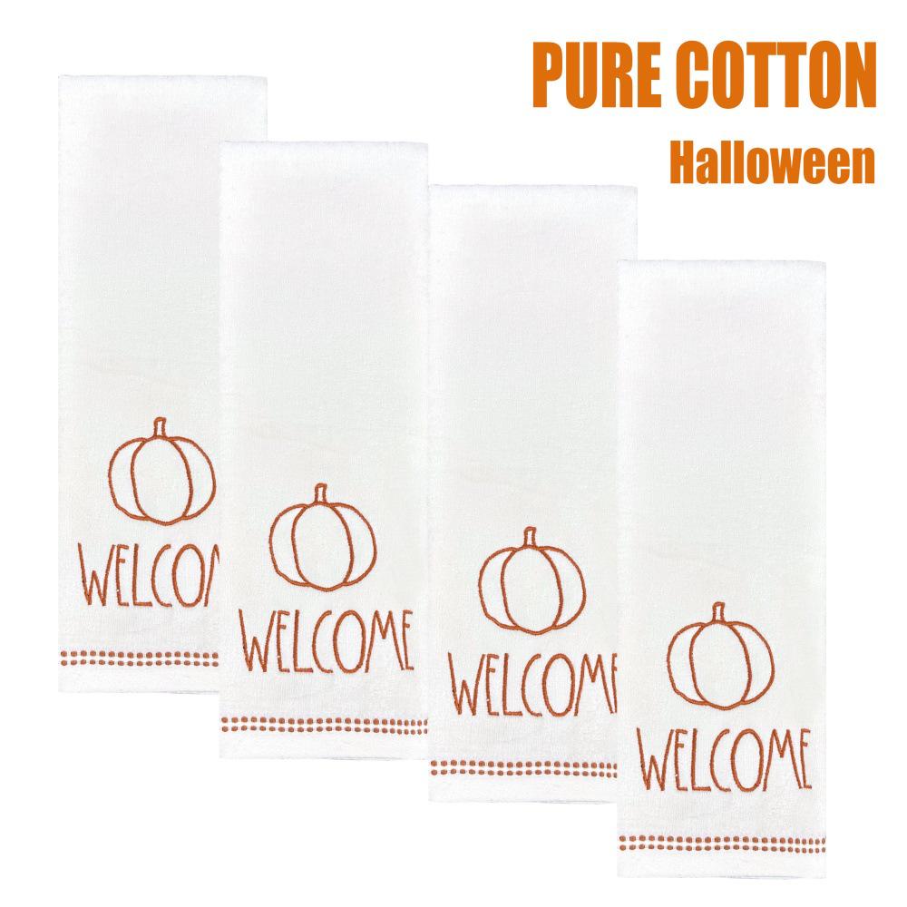 

Набор из 4 полотенец на Хэллоуин - Плотные, Длинные, из Чистого Хлопка, Вышитый Праздничный Дизайн с Тыквой 76*40 cm