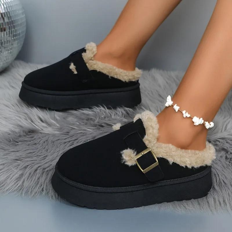 

Мода 2025 Новые Роскошные Зимние Женские Бокен Обувь Плюшевые Модные Ретро Обувь-Бобы Хлопковые Женские Шлепанцы на Плоской Подошве Платформа Женские Сапоги 44 чёрный