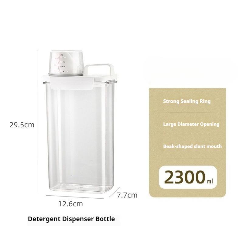 Transparente Aufbewahrungsbox für Waschpulver, Waschmittel, Alltagsgegenstände und Haushaltsvorratsglas mit Messbecher