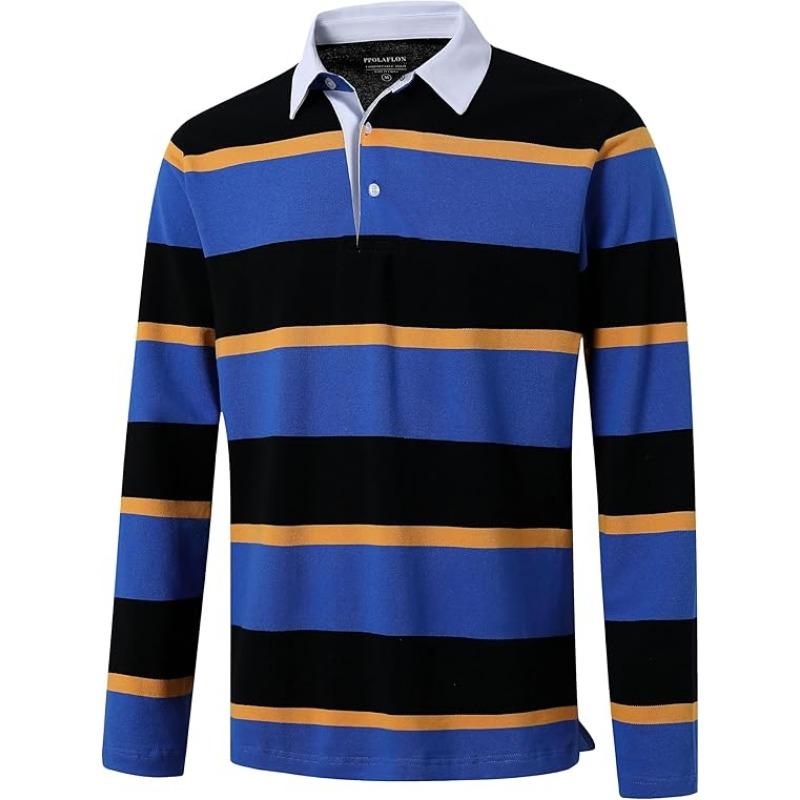 Herren Poloshirt Langarm Gestreift Trocken und Lässig mit Kragen Perlenstoff Golf Poloshirt für Herren