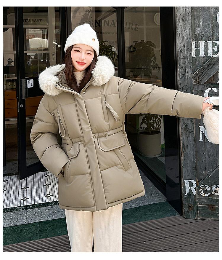 Women’s Midi Hooded Windproof Thicken Warm Winter Jacket With Big Fur Collar