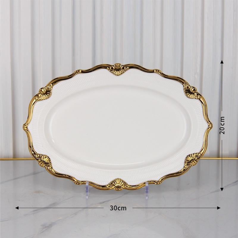 Ceramic Gold Edged Dining Plate Fish Plate Steak Plates Pasta Dish Fruit Dish Salad Bowl Soup Bowl Dessert Plates Coffee Cup Mug