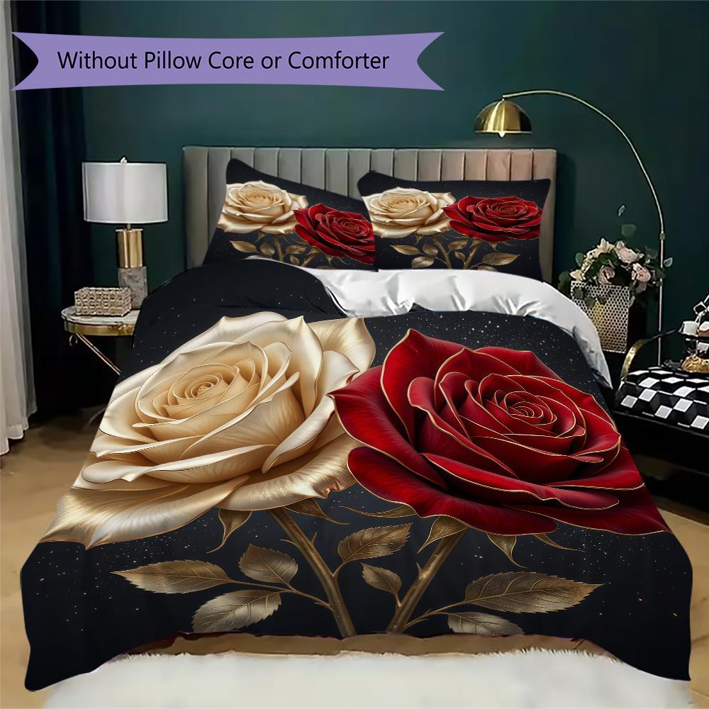 Classic White Rose Pattern Bedding Uilt Set Uilt Cover Pillowcase Home Decoration Birthday Gift (1 * Duvet Cover + 2 * Pillowcase Without Core)