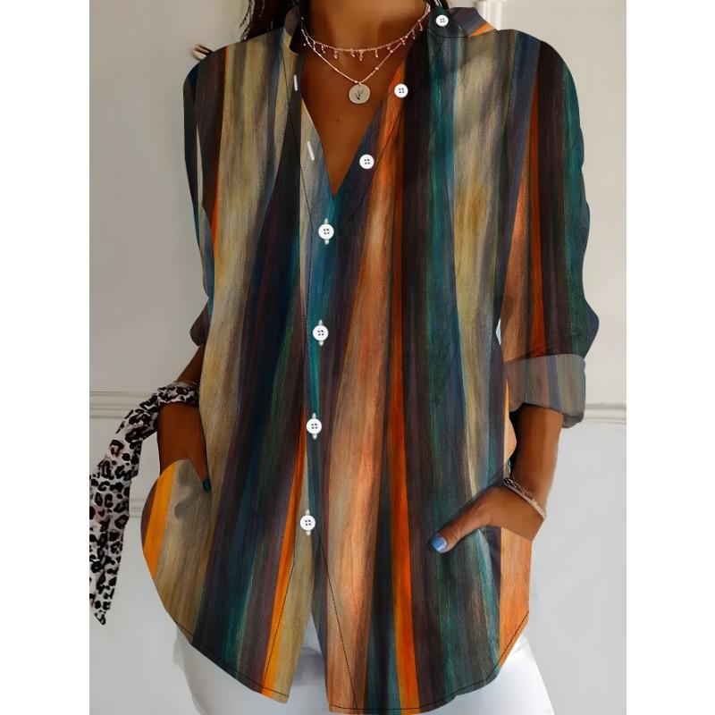 Damen Langarmshirt Abstrakter Ölgemälde-Druck Lässige Lockere Bluse