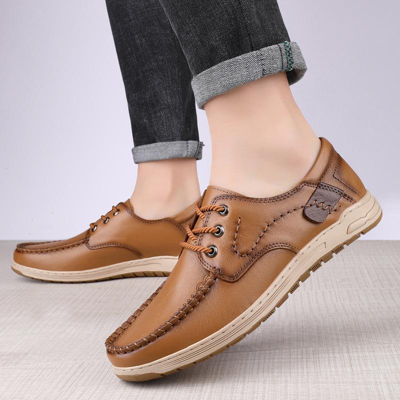 8767 Men'S Shoes Tooling Leather Shoes Outdoor Stitching Casual Shoes Spring Low-Top Lace-Up First-Layer Cowhide Surface Single Shoes
