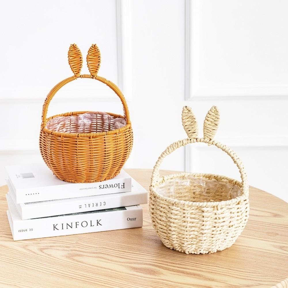 Cartoon Rabbit Ear Storage Basket Multifunctional Hand Woven Basket Easter Festival Gift