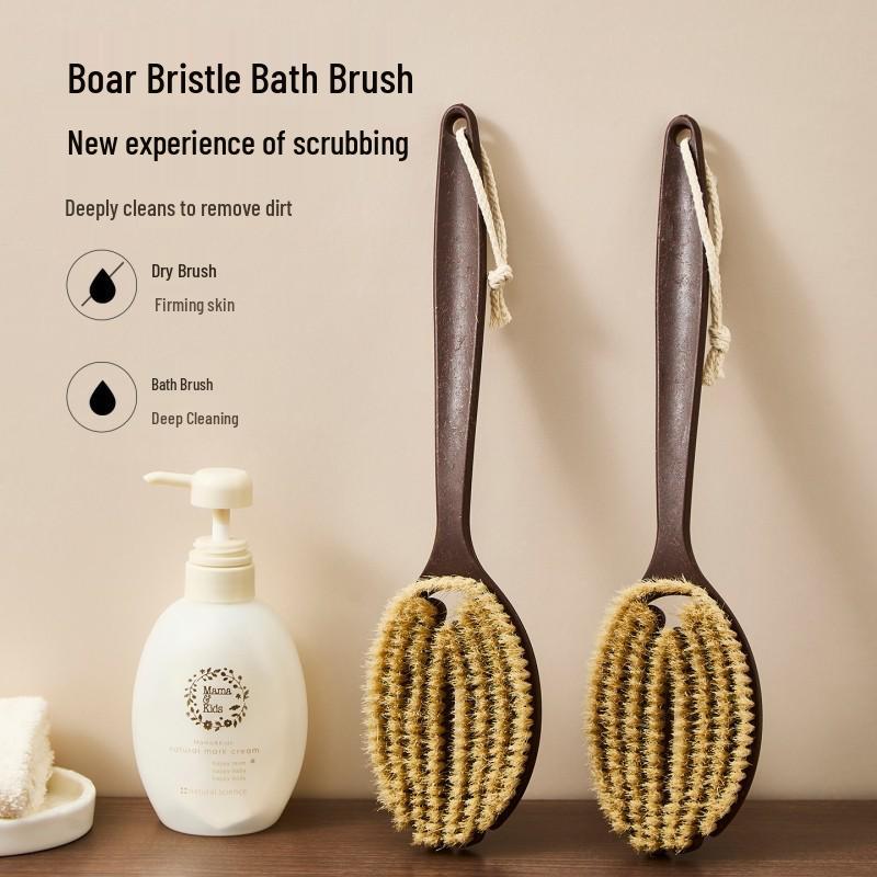 Men's Natural Boar Bristle Back Scrubber: Long Handle Bath Brush with Soft Bristles for Exfoliating