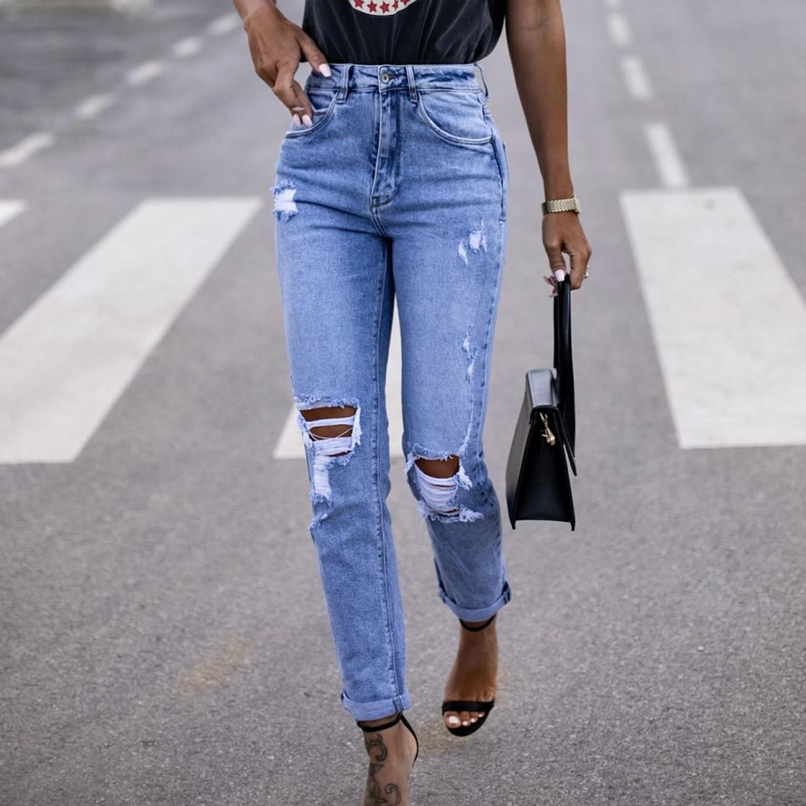 

Women s Solid Color Jeans Stretch Slim Fit Distressed Denim Shorts L синий