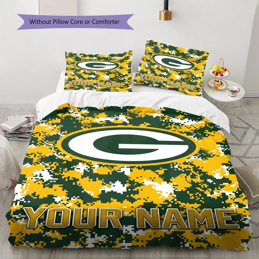 Name Custom Green Bay Packers Pattern Bedding Set Quilt Cover Pillowcase Home Decor Gift (1 * Duvet Cover + 2 * Pillowcase, Without Core)
