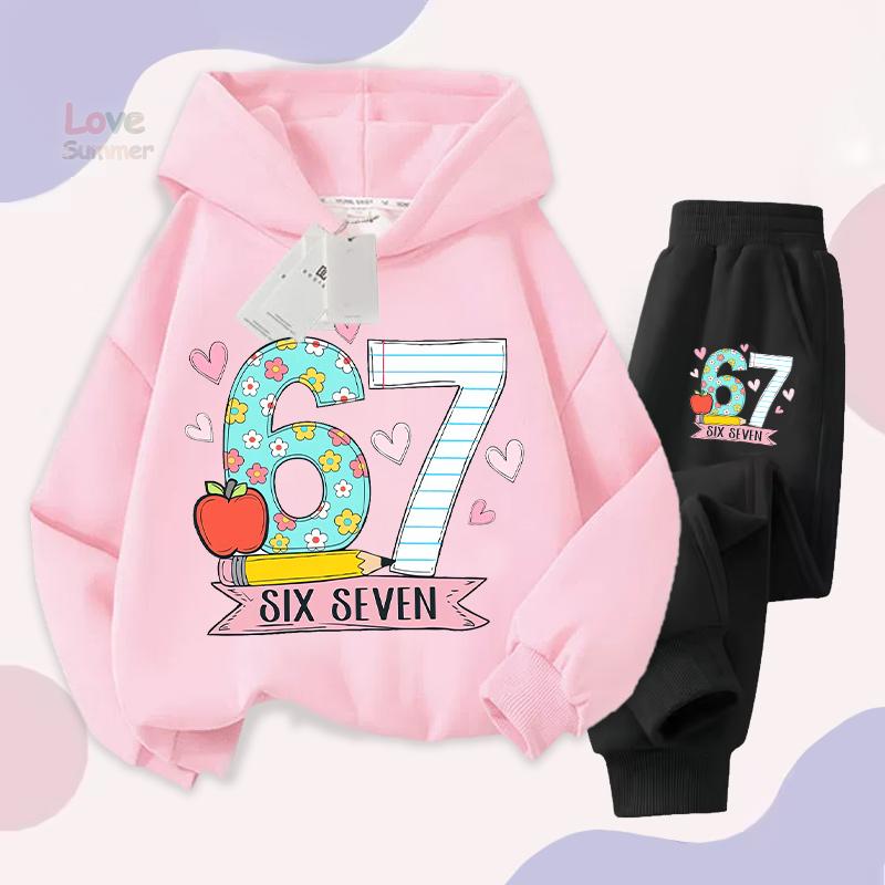 New Winter 2026 Six Seven Italian Brainrot 67 Number Girls hoodie Pants Casual Sports Set Children's Sweatshirt Hoodie suits