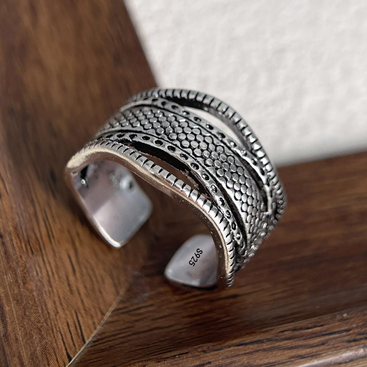 

925 Sterling Silver Rings for Women Couple Minimalist Handmade Hollow Retro Ring Fine Jewelry Gift Prevent Allergy resizable