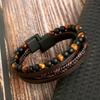 Men Leather Bracelet Classic Fashion Tiger Eye Beaded Multi Layer Leather Bracelet For Men Zircon Gift