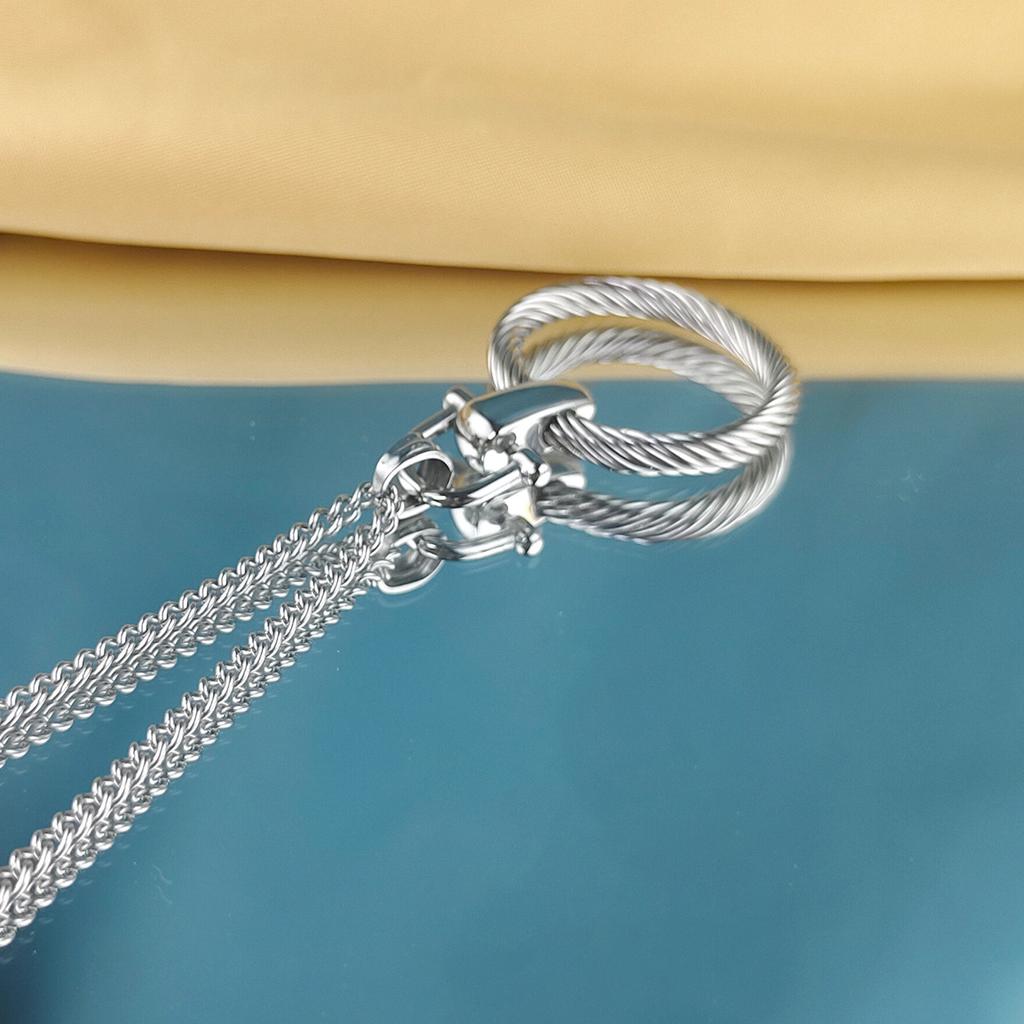 Creative Fashion Trend Round Cable Twisted Circle Pendant Stainless Steel Women's Versatile Clothing Necklace