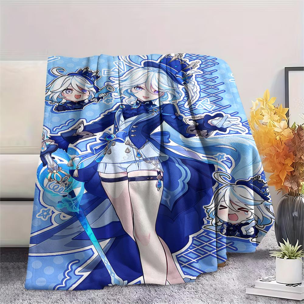 1PC Genshin Print Flannel Blanket, High quality All Seasons, Home Decor, Warmth and Comfort, Perfect for Christmas Gifts