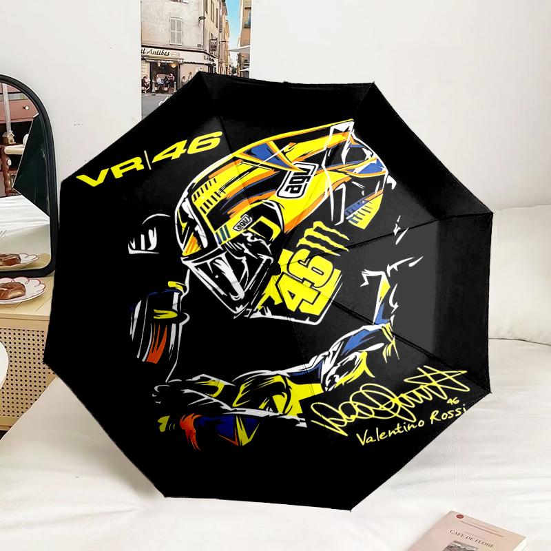 Rider Speeding Through Neon Light Automatic Folding Umbrella - 8-Rib Travel Umbrella with Auto Portable Case, Ideal Gift for Birthdays