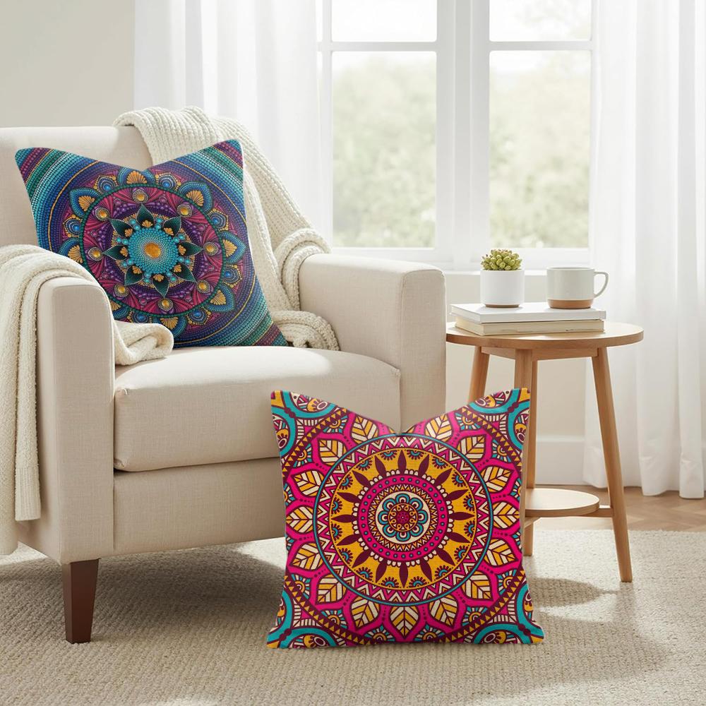 Mandala Style Decorative Cushion Cover Summer Linen Pillow Case Organic Fabric Cushion Cover Double-Sided Print Sofa Home Decor