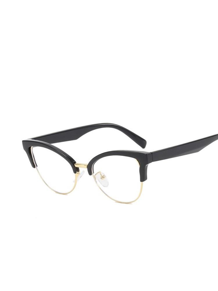 Fashion Cat Eye Shape Plain Eyeglasses for Women Pc Frame Eyeglasses for Party Eyeglasses Metal Half Framed Glasses Clear Lens Eyeglasses