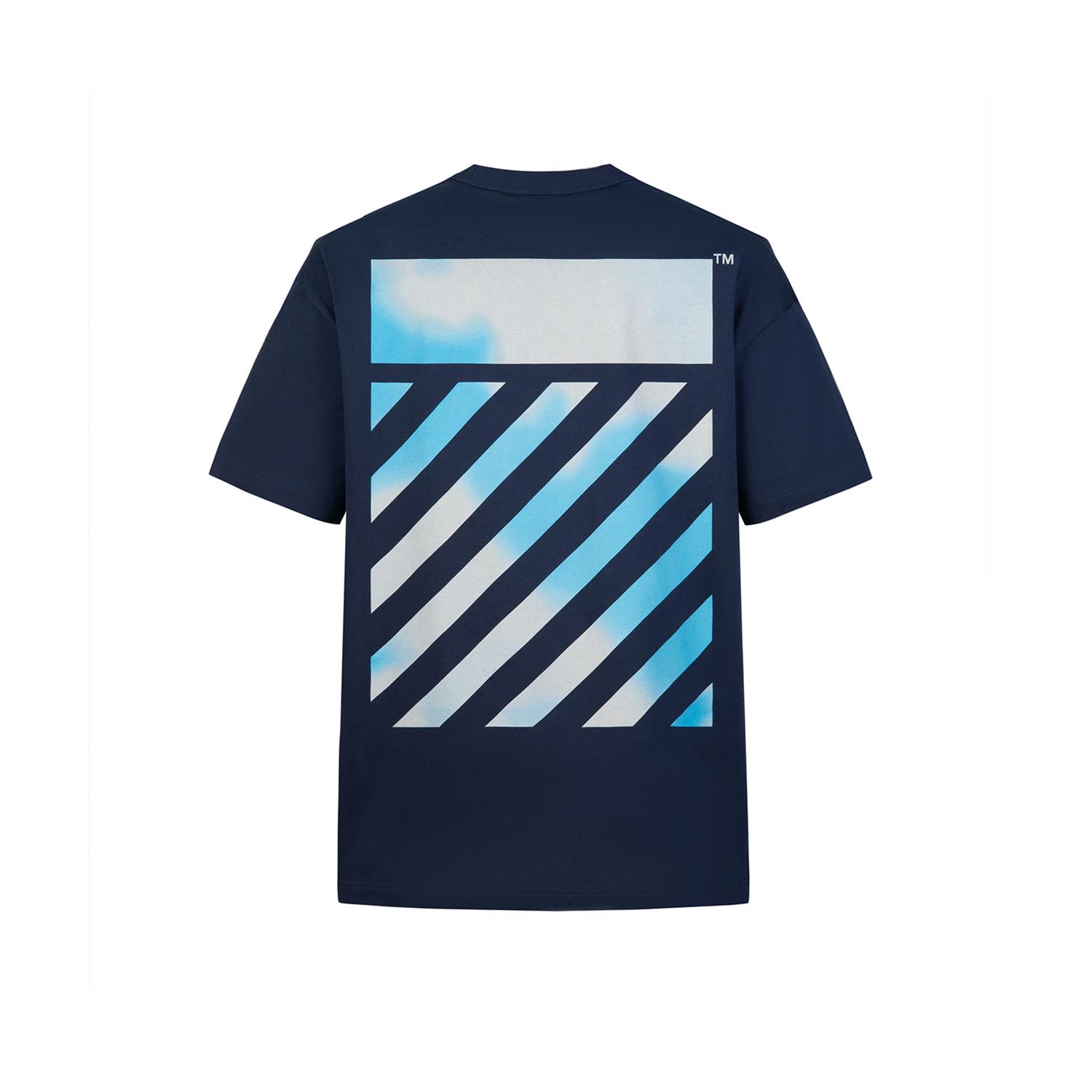 

Off-White Blue And White Cloud Gradient Caution Line Print Fashion Light Luxury Trendy Versatile Short Sleeve T-Shirt Unisex Tops OFFTE11ISEAMQ S