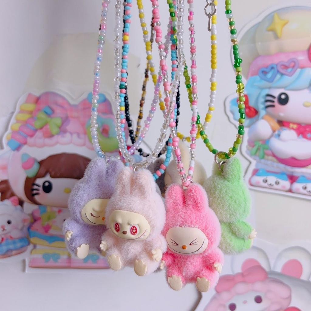 Colorful Labubu Bead Sitting Party Necklace Long Women's 2025 New Niche Design Collarbone Chain