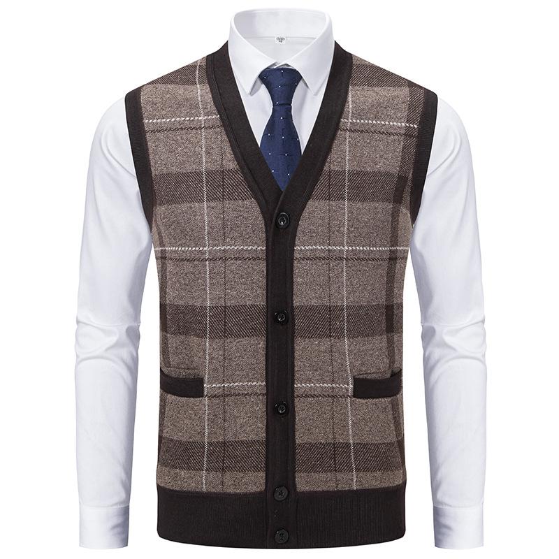 Herren Strickweste Lässig Ärmellos Strickjacken Herren Karomuster V-Ausschnitt Cardigans Herren Kleidung Gestrickte Weste