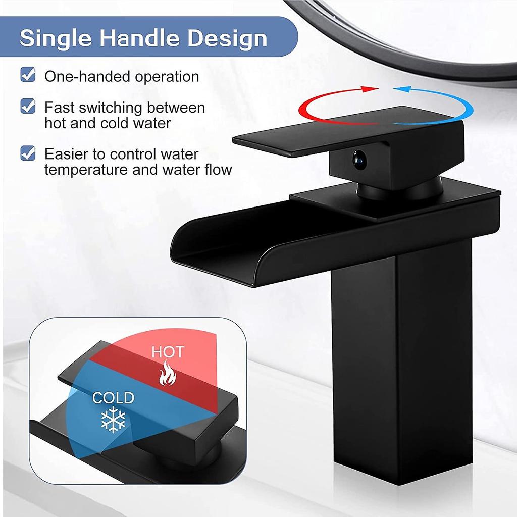 Black Basin Faucet, Waterfall Bathroom Faucet, Hot and Cold Water Optional, Water-saving Ceramic Valve