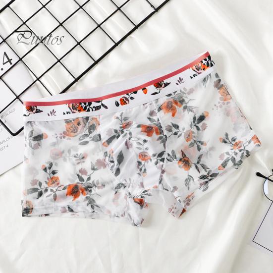 Boksere for menn Ultratynt mesh-trykt mellom midje Hurtigtørkende fukttransporterende Plus Size Homewear Sleep Shorts Sommerunderbukser