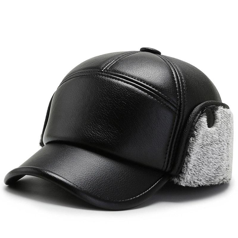 

Ушанка Плюшевая Шапка Кожаная Кепка Зимняя Уличная Теплая Защита Ушей Подарки серый