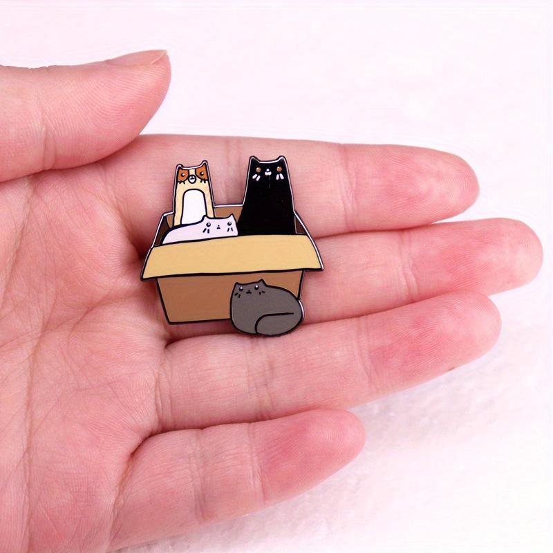 Cat Cardboard Box Brooch Cute 4 Cat Animal Badge Accessory