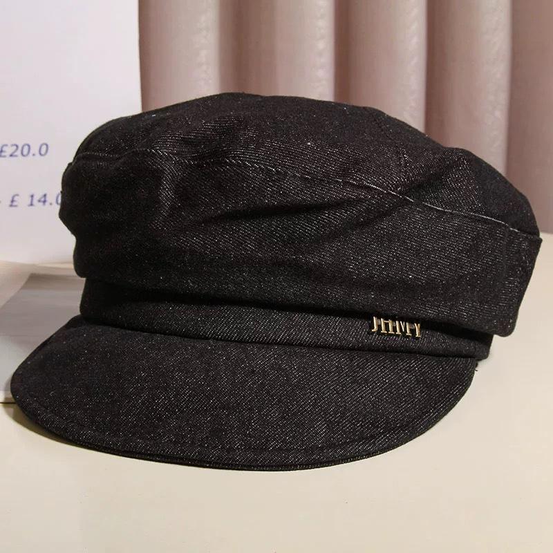 

Темпераментная джинсовая кепка-берет с плоским верхом и козырьком, женская осенняя универсальная, подчеркивающая лицо, маленькая беретка, кепка газетчика M（56-58cm）