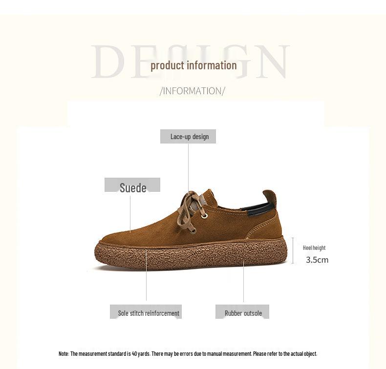 Men's European Suede Lace-Up Casual Shoes with Thick Rubber Soles - New Trendy Style