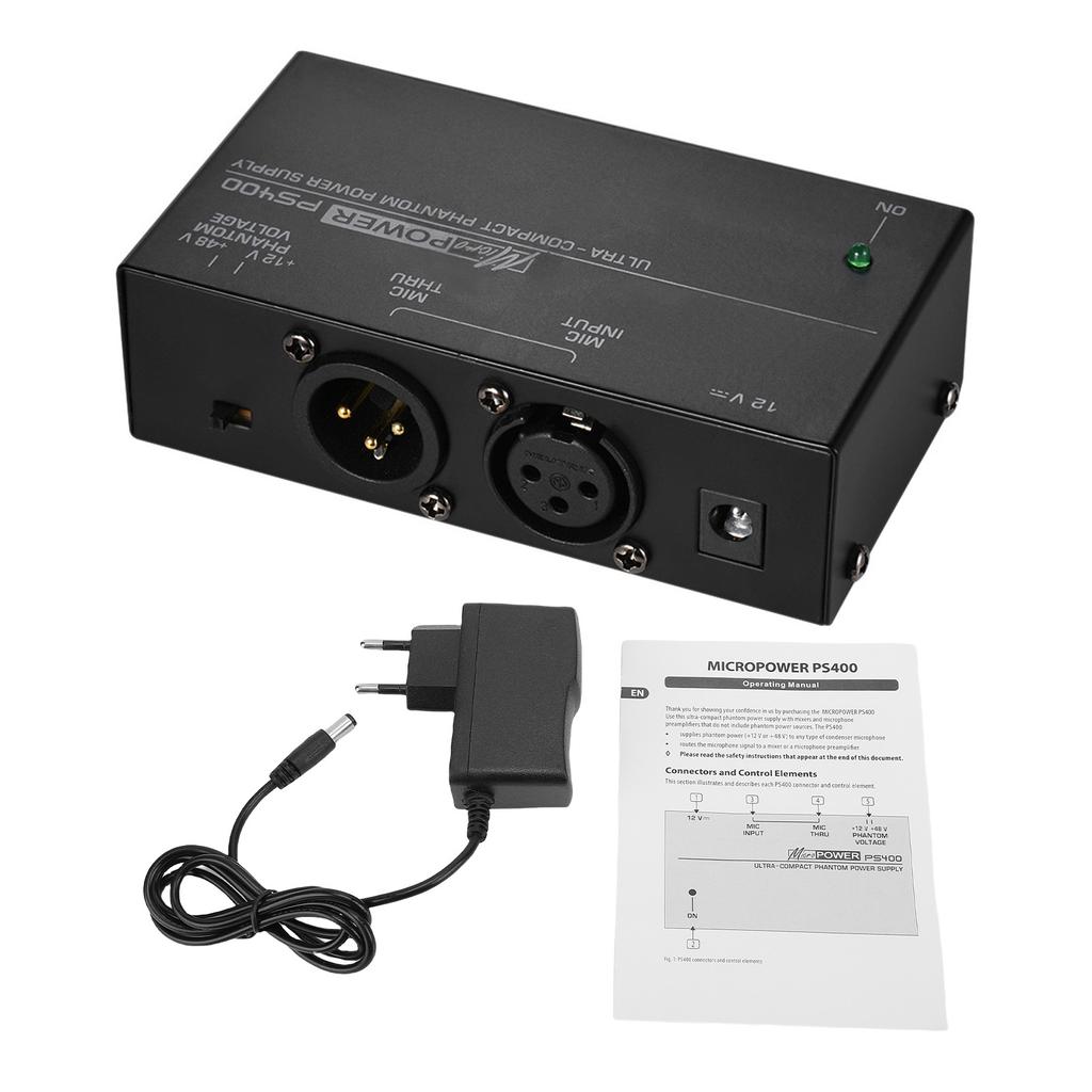 Microphone Phantom Power Supply 48V 12V Microphone Low Noise Sound Device Metal Shell Mic Power Phantom Box for