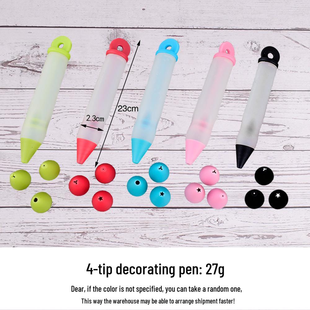 Silicone Icing Pen Set with Chocolate Cream Nozzles - 4-Piece for Cake, Cookies, and Dessert Decoration