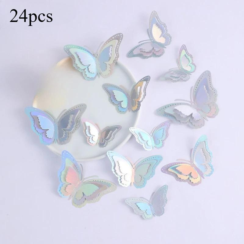 24pcs 3D Butterfly Wall Stickers Wallpaper Home Living Room Decoration Aesthetic Self Adhesive Butterfly Wall DIY Decals