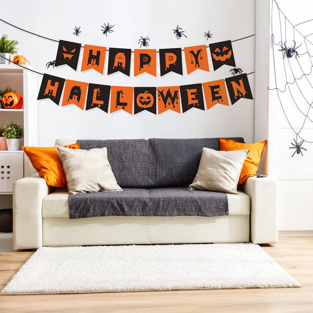 Happy Halloween Banner Ghost and Pumpkin Bunting Pennant Flag Photo Home Porch Atmosphere Party Decor Supplies