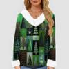 Camiseta de mujer, camiseta navideña, camiseta de manga larga, fiesta, estampado navideño, cuello polar, cuello en V
