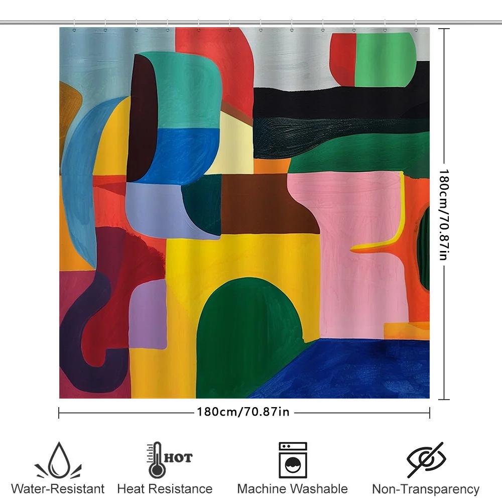 "Abstract Geometric Shower Curtain, Waterproof & Mildew-Resistant Bath Curtain With Vibrant Colors For Modern Art Home Decor"