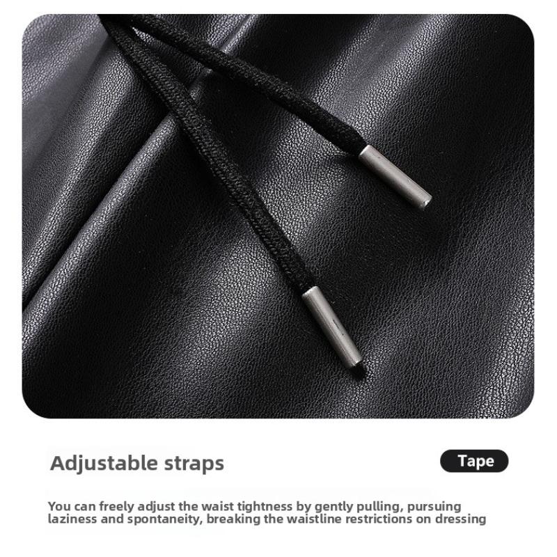 Black Leather Pants for Women, Spring and Autumn New Style, High-End Matte Fleece-Lined PU Leather, High-Waisted, Windproof, Draped Wide-Leg Pants