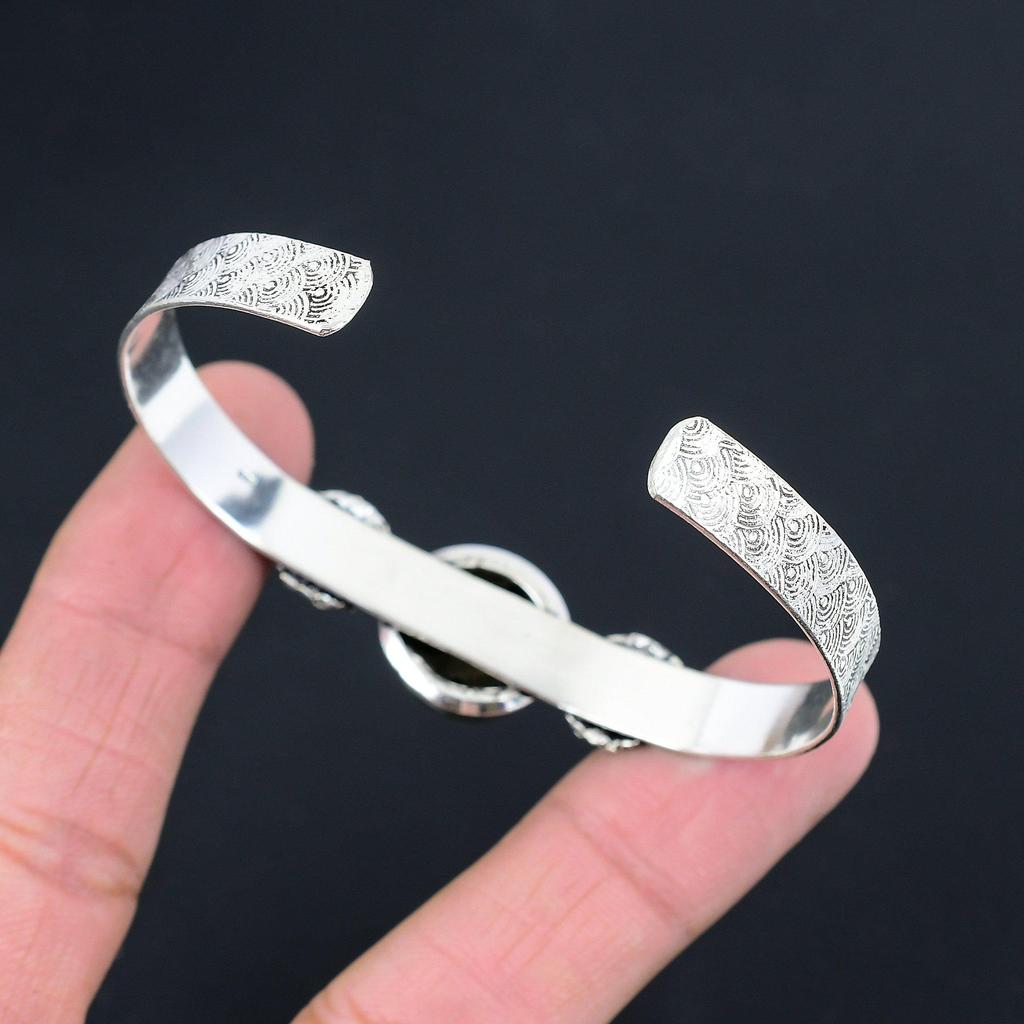 Daughters Day Deal Round Labradorite Stone Wife Art Deco Bangle Sterling Silver