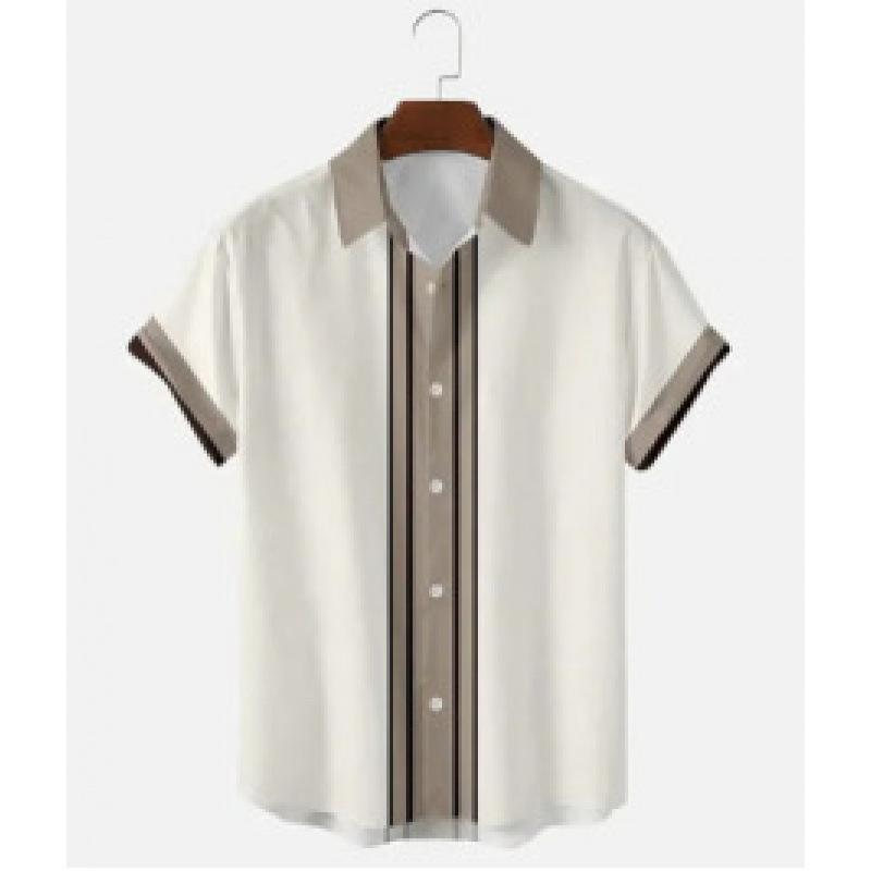 Summer new men's top striped D print men's cardigan lapel
