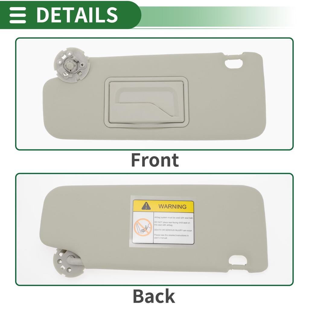 Motoforti Left Driver Side Car Sun Visor Assembly with Mirror, Plastic, Gray, for Chevrolet Cruze 2011-2016, Part Number 95034253