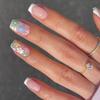 24 Pcs French Tip Press On Nail Short Square False Nail Colorful Flowers Acrylic Nail Glossy Full Cover Stick On Nail