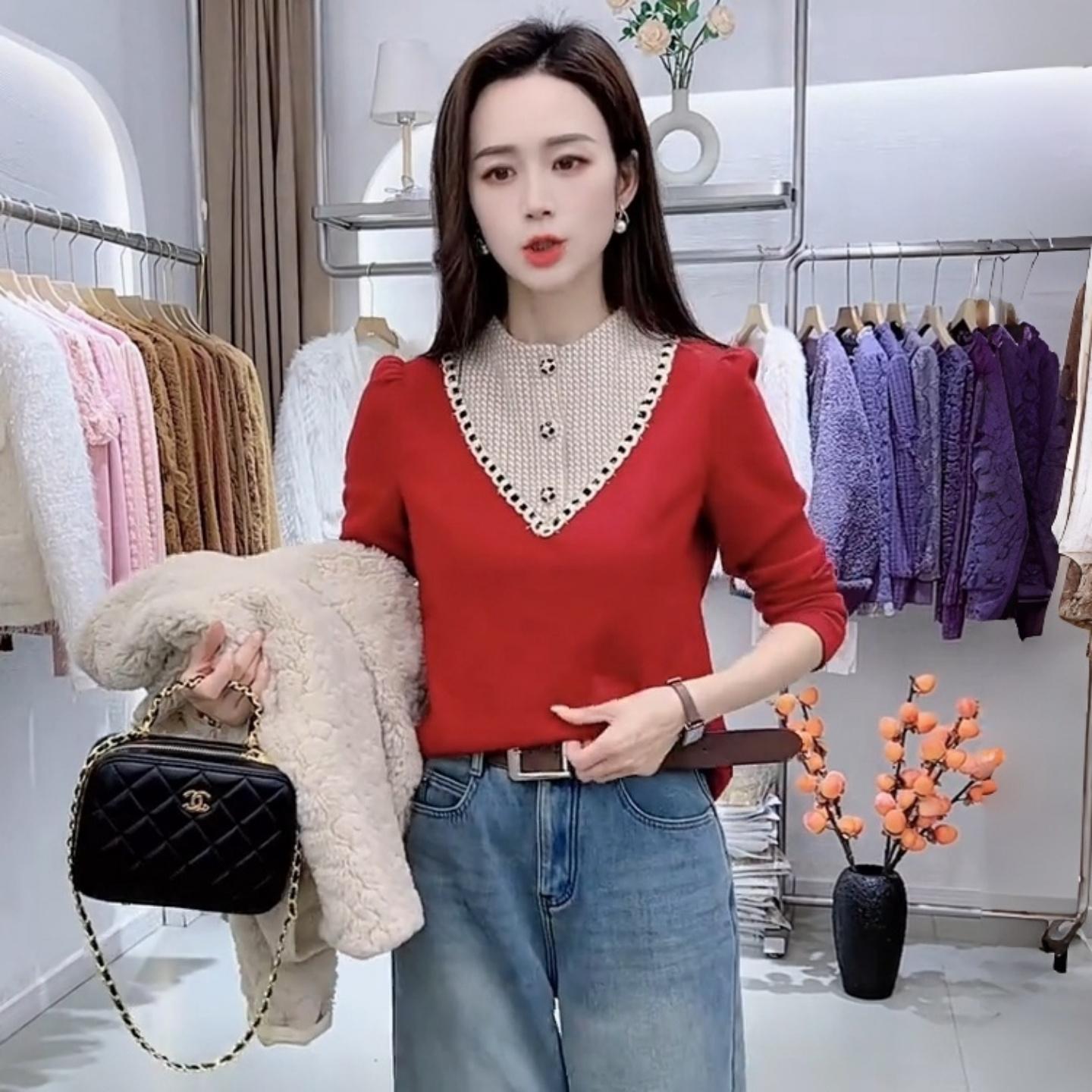 

Women s French Style Color Block Collar Long Sleeve T-shirt, Winter Arrival, Velvet-Lined, Slimming Base Layer 2XL 130-145 lbs