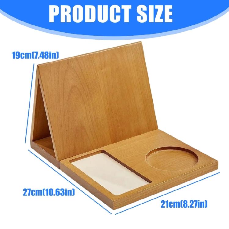 Geometric Wooden Book Stand with Beverage Holder Phone Slot Triangular Wood Desk Organiser for Kitchen Office Classroom