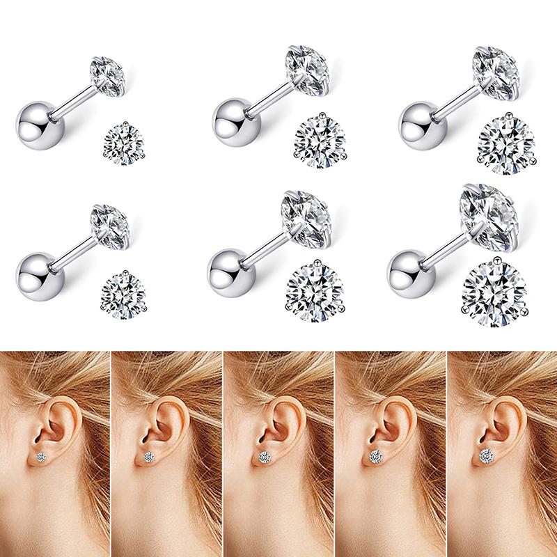 Silver Needle Shiny Zircon Stud Earrings Women Style Cute Sweet Jewelry Accessories Simple  Jewelry Accessories