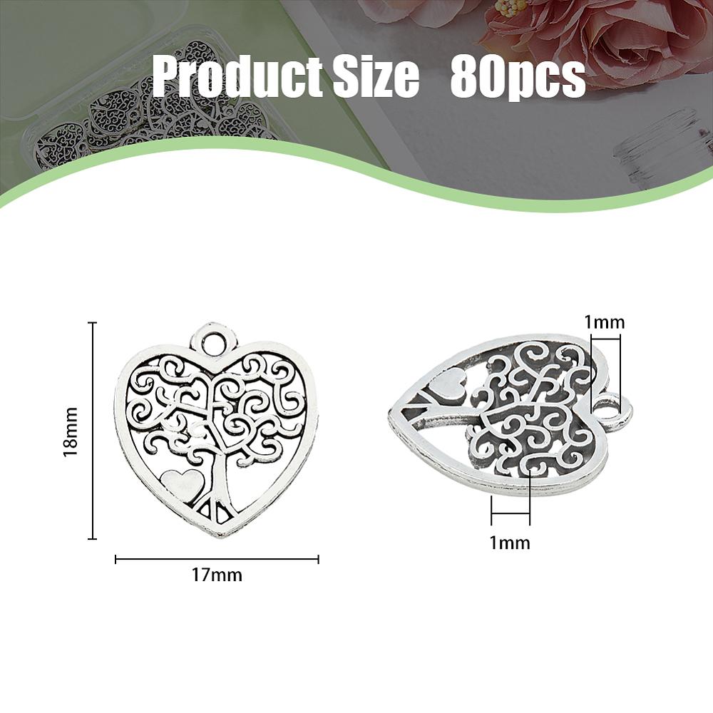 80PCS Tibetan Style Alloy Pendants Heart Cadmium Free & Lead Free Antique Silver 18x17x1mm Hole: 1mm