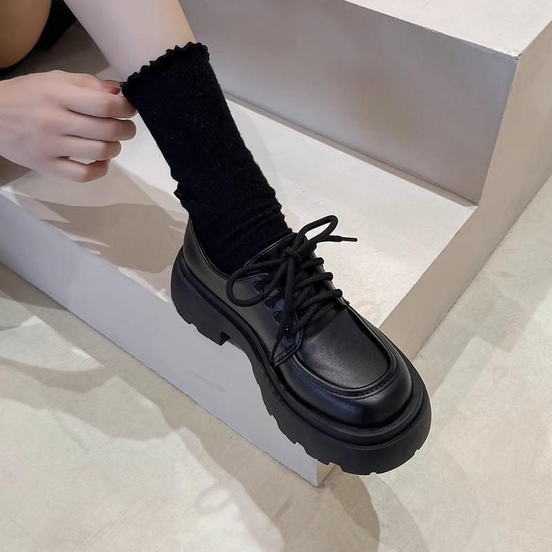 Black Uniform Spring and Autumn Heightening College Style Spring and Summer New Autumn Soft-soled Single Shoes Casual Lace-up Mary Jane