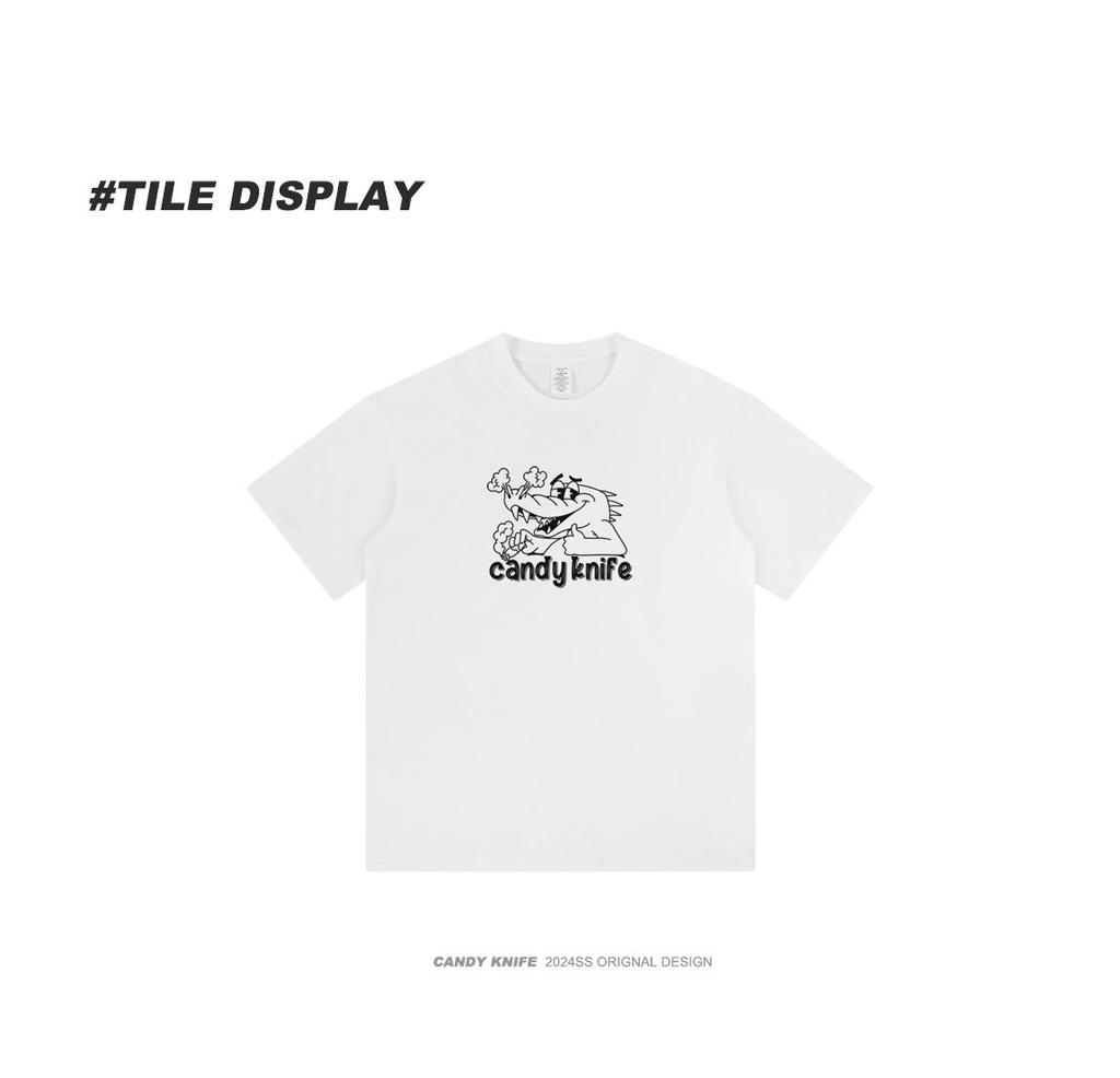 Trendy Korean Cartoon Crocodile Print Couple T-Shirt - Short Sleeve, Versatile Summer Style