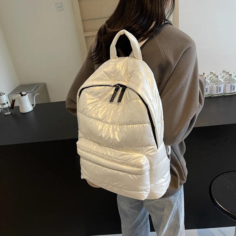 Damen Baumwollgepolsterter Schulterrucksack Freizeitrucksack Wasserdicht Schule Reisen Weiblich Mode Herbst Winter