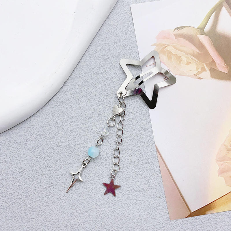 Y2K Sweet Cute Star Fringe Pendent Hair Clip Hairpin For Women Girls Punk Metal Pentagram BB Clips Barrettes Hair Accessories