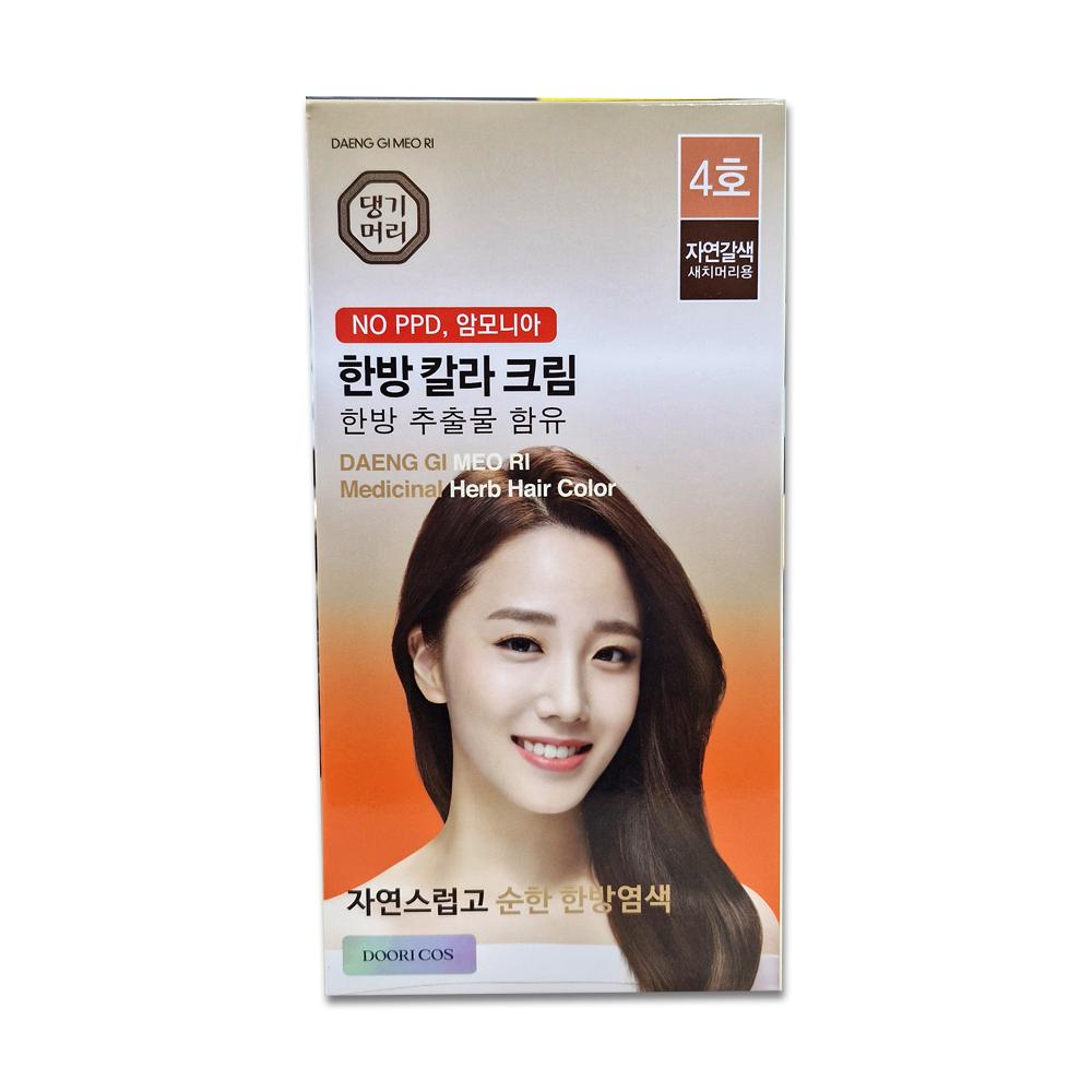 Daenggi Meori Herbal Color Cream Gray Hair Dye No. 4 Natural Brown 9 pcs